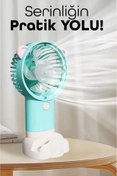 Resim ByKurt Şarjlı Telefon Standlı Mini El Fanı Sessiz Taşınabilir Masa Vantilatörü Turkuaz 