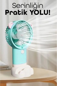 Resim ByKurt Şarjlı Telefon Standlı Mini El Fanı Sessiz Taşınabilir Masa Vantilatörü Turkuaz 