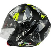 Resim Sway 715 Şeffaf Vizörlü Yarım Motosiklet Scooter Kaskı 2XL Beden Poison Black Grey Yellow 
