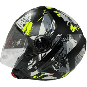 Resim Sway 715 Şeffaf Vizörlü Yarım Motosiklet Scooter Kaskı 2XL Beden Poison Black Grey Yellow 