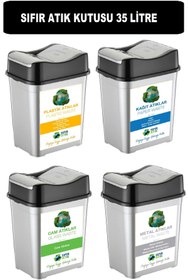Resim DEEMBRO Sıfır Atık Kutusu 35 Lt*4 Adet Geri Dönüşüm Kutusu Atık Kovası Plastik Çift Kapaklı Atık Kutusu 