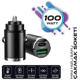 Resim Araç Çakmak Sarj Soketi Mini Hızlı Sarj 100w Usb + Type C 