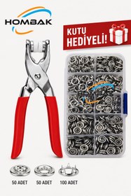 Resim Hombak 200 adet Paslanmaz Çelik Çıtçıt ve Pense Seti Metal Çıt Çıt Makinesi 50 set Çıtçıt 