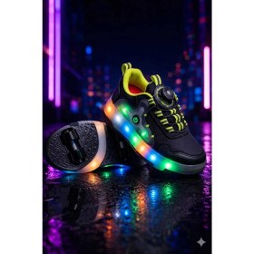 Resim Ayakkabı Fuarı Elit EYL034 Erkek Çocuk Rgb LED Işıklı Çıkarılabilir Tekerlekli Paten Ayakkabı Siyah - Sarı 