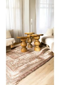 Resim Simillo Wood Wooden Ahşap 3 Lü Set Mantar Yan Sehpa Modern Renk Fiskos Koyu Ceviz 