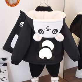 Resim Çocuklar için Sevimli Panda Baskılı, Renk Bloklu, Sıcak ve Şık Kapüşonlu Polar Astarlı Ceket - Erkek ve Kız Çocukları için Mükemmel, Sonbahar/Kış için Rahat Stil, Gevşek Versiyon, Sonbahar/Kış 