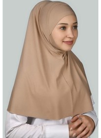 Resim Altobeh Hazır Türban Peçeli Pratik Eşarp Tesettür Nikaplı Hijab - Namaz Örtüsü Sufle (XL) - Koyu Bej 
