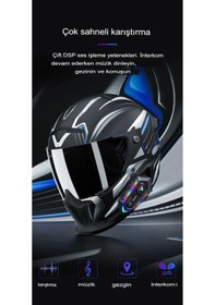 Resim Y20 Max Telsiz Özellikli 5.3 Motosiklet Kask Kulaklık Intercom Işıklı Motorsiklet Interkom 