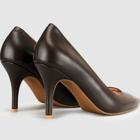 Resim Cabani Kahve Hakiki Deri Klasik Stiletto Kadın Ayakkabı Kahverengi 