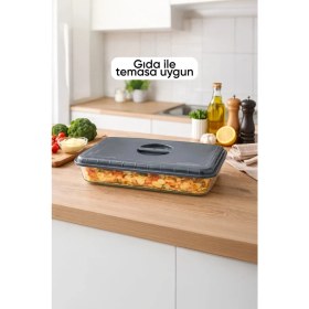 Resim Omilife Gri Renk Dikdörtgen Borcam Kapağı Sızdırmaz Ve Dayanıklı Plastik Malzemeli Gıda Saklama Kapağı 