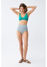 Resim Akbeniz Kadın Yeşil Pedli Geometrik Desenli Yüksek Bel Bikini Takımı 