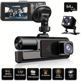 Resim Dashanshop 64gb Üçlü Kameralı Araç Kamerası Gece Görüşü G Sensörü Hareket Algılama 