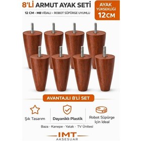 Resim İmt Aksesuar Armut Mobilya Ayağı 8 Adet 12 Cm Ceviz Robot Süpürgeye Uyumlu Koltuk Kanepe Baza Ayağı Seti Ceviz 