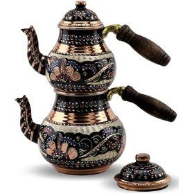 Resim Gül Çiçek Küçük Bakır Çaydanlık 1,4 lt Bakır 