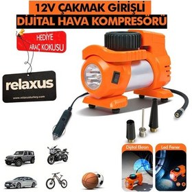 Resim Araç Çakmak Girişli Dijital Hava Kompresörü Lastik Şişirme Pompası 12v Taşınabilir Oto Kokusu Hediye 