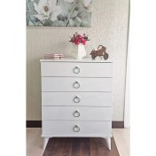 Resim Viola Consept Modern Şifonyer 5 Çekmeceli Parlak Beyaz ve Altın Renk 75x40x96 cm 