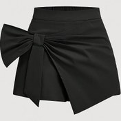 Resim Ön kemerli şık siyah şortlar - Zarif polyester, esnek, düz renk, ilkbahar/yaz/sonbahar için mükemmel, günlük ve her gün giyilebilir, her gün şortları|Zarif kemer detaylı|Polietilen kumaş 