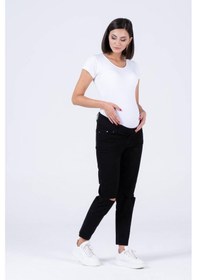 Resim Busa Hamile Alt Karın Bantlı Skinny Dar Paça Kot Pantolon Siyah-siyah 