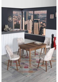 Resim 4 Kişilik Açılır Masa Sandalye Takımı 70x110 Mutfak Masası Takımı Krem 