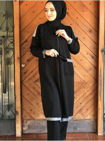 Resim AYSUN AYDEMİR Gümüş Detaylı Fermuar Kapamalı Siyah 2li Eşofman Takımı 