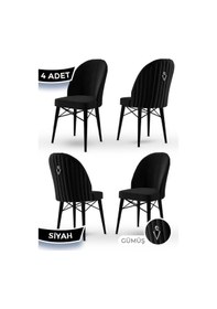 Resim Canisa Ritim Serisi 4 Adet Siyah Sandalye 1.sınıf Babyface Ithal Kumaş Siyah Gürgen Ayak Gümüş Halkalı Sandalye Siyah Ayaklar Siyah 