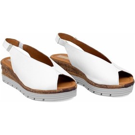 Resim Elit Zeyn8094 Kadın Hakiki Deri Ortopedik Dolgu Topuk Sandalet Beyaz Beyaz 