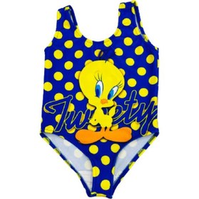 Resim Lolliboomkids Kız Çocuk Puantiye Tweety Baskılı Lacivert Sarı Askılı Mayo Sarı - Mavi 
