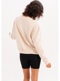 Resim Justever Bisiklet Yaka Basic Kalıp Bej Kadın Sweatshirt Eşofman Üstü - Aura Bej 