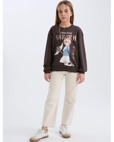 Resim DeFacto Kız Çocuk Sakura Oversize Geniş Kalıp Bisiklet Yaka Sweatshirt D2829A824WNAR227 Antrasit 