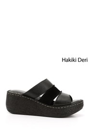 Resim Gönderi(r) Kadın Siyah Hakiki Deri Dolgu Tabanlı Terlik 