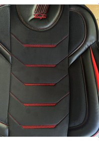 Resim Oto Koltuk Kılıfı Galaxy Serie Keten Kumaş Ön Ve Arka Set Siyah Kırmızı Dikiş 