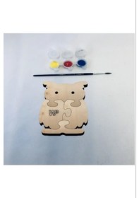 Resim Masif Ahşap Puzzle Çocuklar İçin Boyanabilir Baykuş Boya Setli 