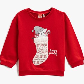 Resim Kız Bebek Sweatshirt Yılbaşı Temalı Aplike Detaylı Pamuklu 