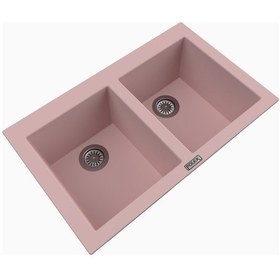 Resim Polex Cristalüx Granit Evye P-2XLN Pembe 2 Hazneli Tezgah Altı Ve Tezgah Üstü Mutfak Evyesi 80.5x51.5 CM 