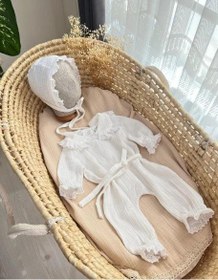 Resim Müslin Tulum Seti | Beyaz Fisto Detaylı | Lolly Babies - 0-3 Ay 