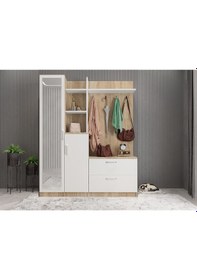 Resim Çizgi Portmanto Vestiyer Meşe Beyaz- 160 cm 