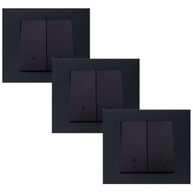 Resim Ovivo Grano Komütatör Vavien İkili Anahtar Çerçeveli 3 Adet Sıva Altı Siyah - 1 Gang 