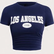 Resim Mektup Baskılı Crop Yaka T-shirt, Y2K Kısa Kollu Üst Bahar & Yaz İçin, Kadın Giyim 