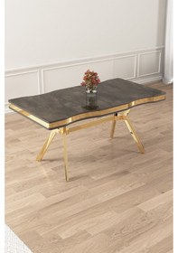 Resim Canisa Vae Serisi 90x160 Lak Panel Antrasit Ironi Gold Ayak Masa Takımı 6 Cappucino Sandalye Antrasit İroni Masa Capucino Sandalye Ayaklar Gold 