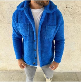 Resim Hazego Erkek Pelüş Polar Hırka Gömlek Yakalı, İlik Düğmeli, Göğüs Cepli, Yumuşak Dokulu Kışlık Regular Fit Rahat Günlük Model - Saks Mavisi Saks 