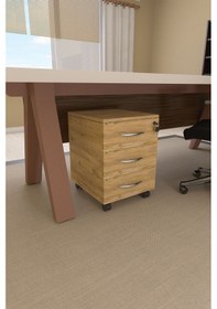 Resim Mirello 3 Çekmeceli, Kilitli, Tekerlekli Masa Altı Keson Çam 