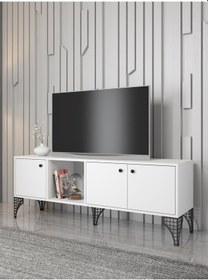 Resim Wood'n Love Hira 160 Cm Metal Ayaklı Tv Ünitesi - Beyaz / Siyah 