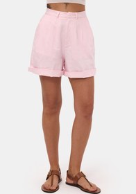 Resim Kadın Pembe 6s6-98 Mom Relax Fit Organik Keten Kumaş Şort - Pembe / M 