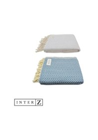 Resim 2'li Set Peştemal Plaj Havlusu , %100 Pamuk , Xxl 100x180cm, Marmaris, Gri - Mavi 