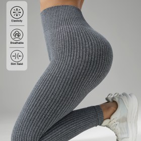 Resim Kadınlar için yumuşak dikişsiz yüksek bel yoga pantolonu, düz renkli ribana temel egzersiz taytları, spor salonu uzun sıkıştırma şortları 