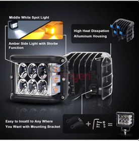 Resim Offroad Sis Çalışma Lambası 2 Adet Turuncu Beyaz Cakar Modlu 12 Led 36W A+ İthal Ürün 