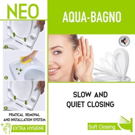Resim Aqua Bagno, Neo Klozet Kapağı, Beyaz, Yavaş Kapanan, Pp 