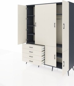 Resim Hyperion Gardrop 7 Raflı 4 Çekmeceli Tek Askılı 176x44x221 Antrasit-aytaşı Aytaşı 