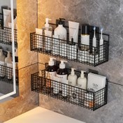Resim Kolay Kurulum, Matkap Gerektirmeyen Metal Banyo Rafı - Tuvalet Malzemeleri ve Aksesuarlar için Duvara Monte Depolama, Formaldehitsiz 