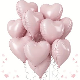 Resim 15 adet 18 inç Pembe Kalp Alüminyum Folyo Balonlar, Sevgililer Günü Süslemesi, Doğum Günü Süslemesi, Düğün Süslemesi, Yıldönümü Süslemesi, Tema Partisi Süslemesi, Nişan Süslemesi, Parti Süsleme Malzemeleri - Kıvrık Kurdele Dahil 